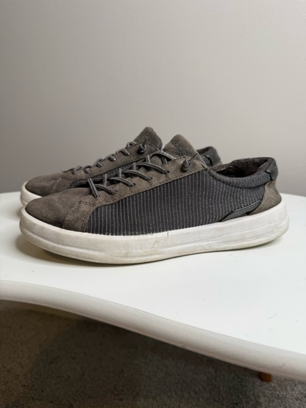Hey Dude Karina Charcoal Gray Knit & Suede Low-Top Sneakers